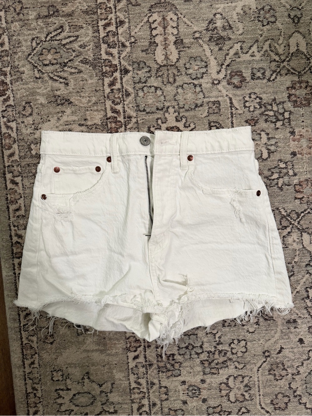Abercrombie & Fitch White Distressed High-Rise Jean Shorts